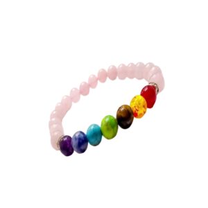 Seven Chakra Bracelets with Rose Quartz Beads
